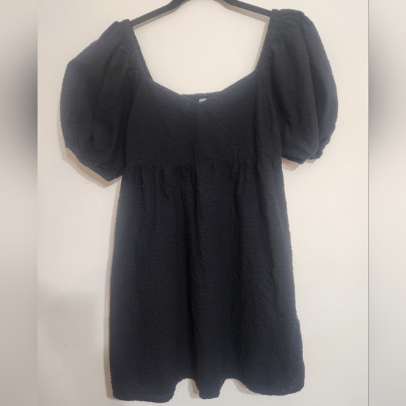 Old Navy Dress Mini Seersucker Swing Smocked POCKETS Black Gorgeous M - Picture 5 of 5